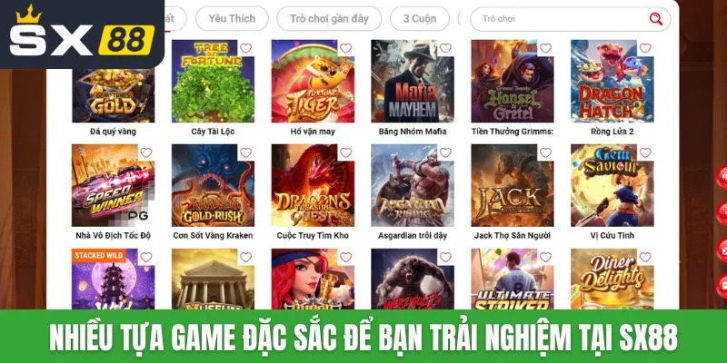 Nhiều tựa game đặc sắc để bạn trải nghiệm tại SX88